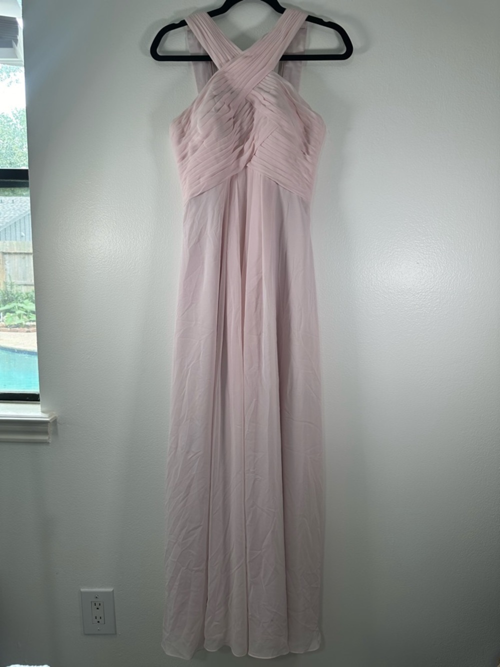 Azazie Bridesmaid Dress Blush Pink Chiffon Halter Pleated A-Line XS S - Picture 4 of 13